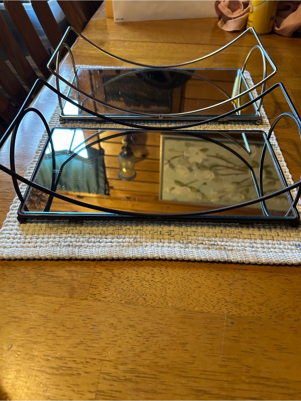 Black Metal Curved Mirror Tray -